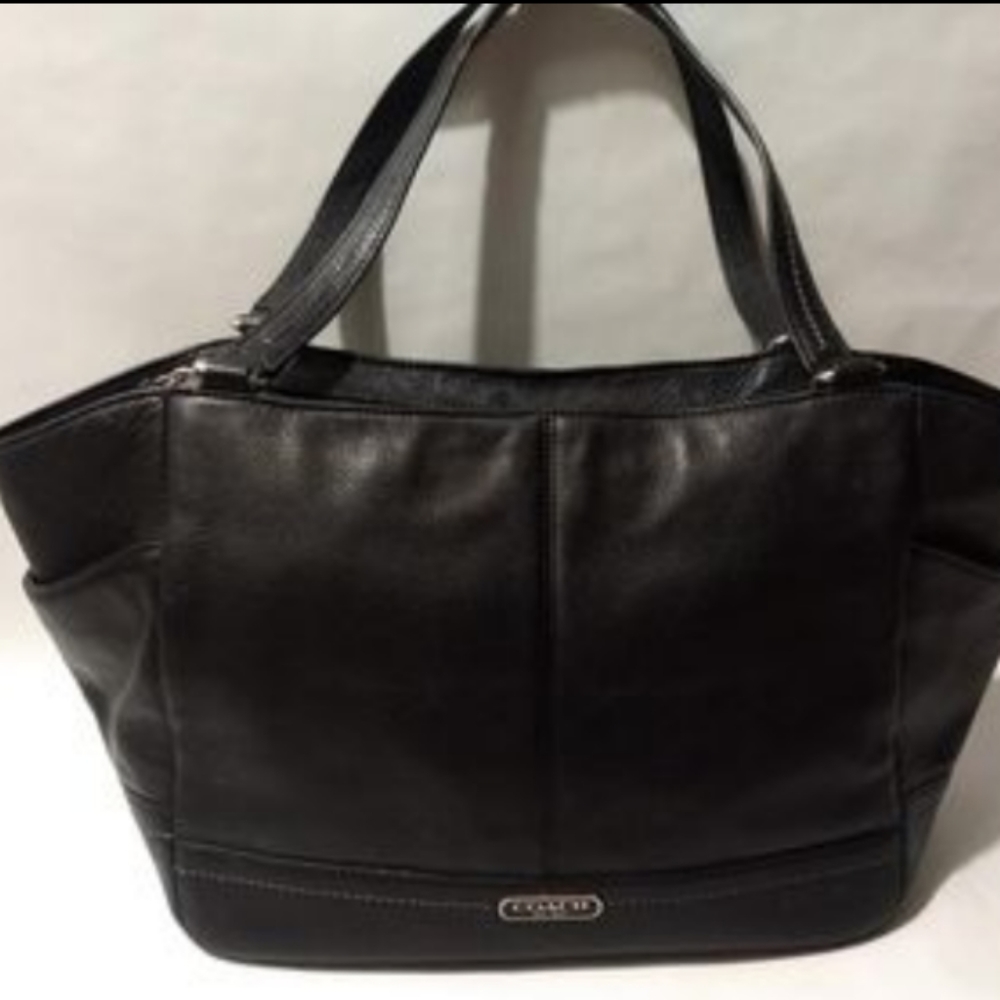 Black COACH Park Pebbled Leather Carrie Tote/Shoulder Bag